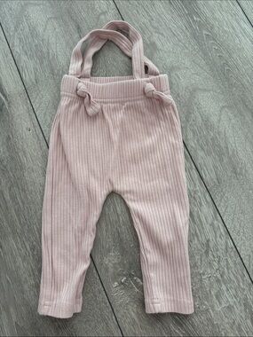 Baby Girl Ribbed Suspender Pants in Light Pink